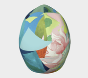 Top view of the floral patterned beanie hat 