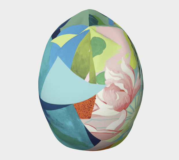 Top view of the floral patterned beanie hat 